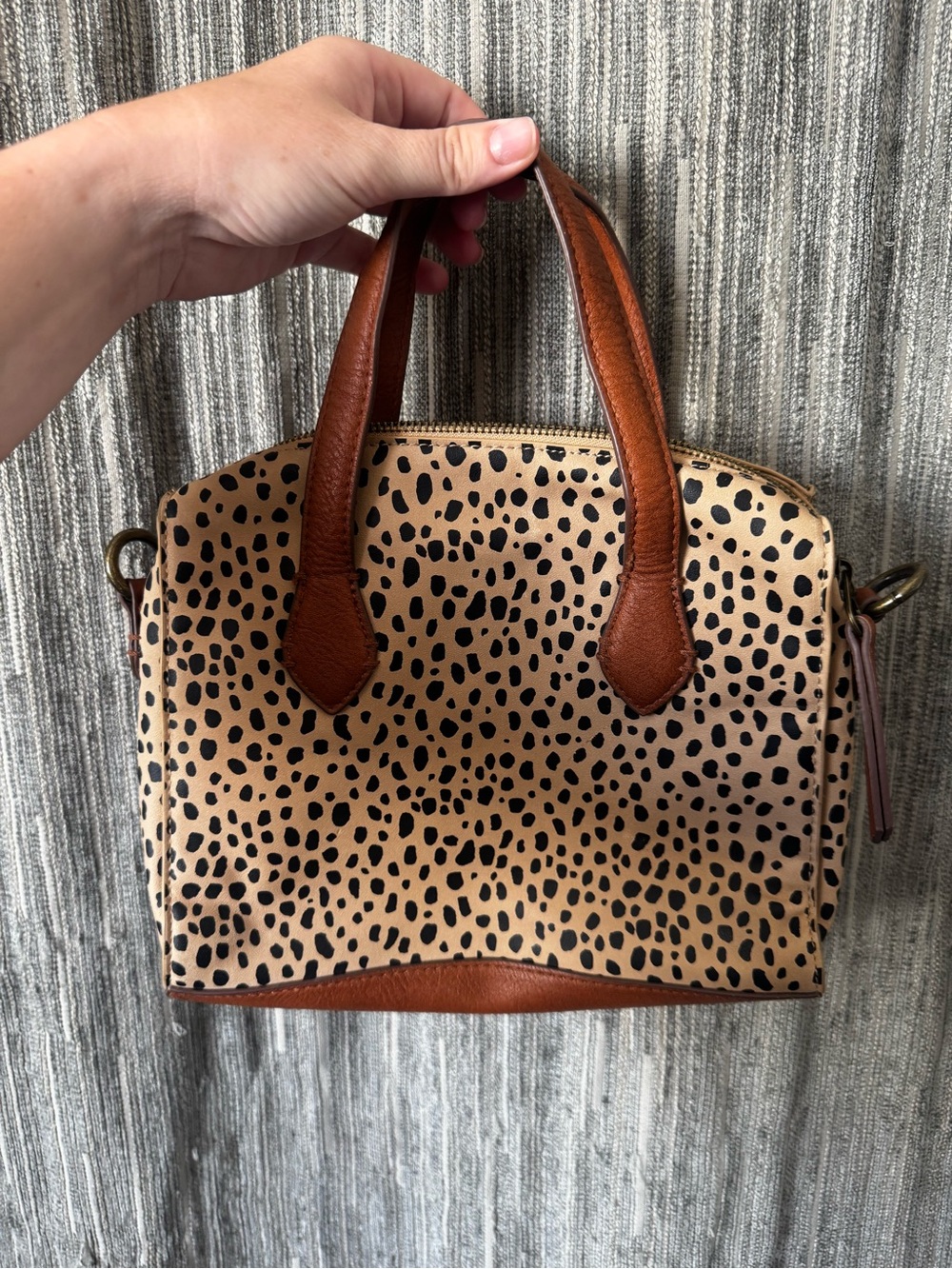 Leather Trim Leopard Print Satchel (w/o shoulder strap)